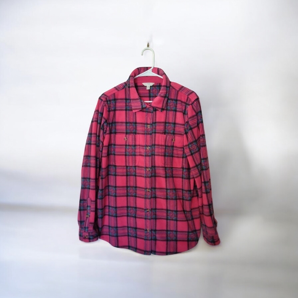 Time And Tru Pink Plaid Flannel Shirt - Picture 2 of 5